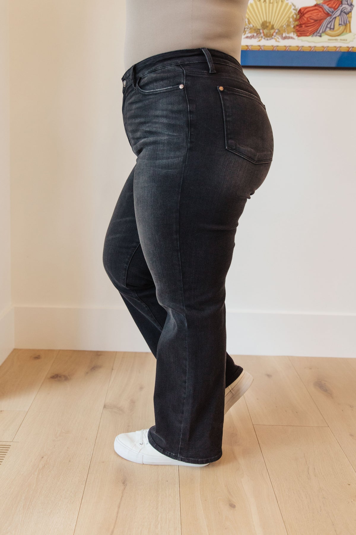 Eleanor High Rise Classic Straight Jeans in Washed Black Bellaza Boutique