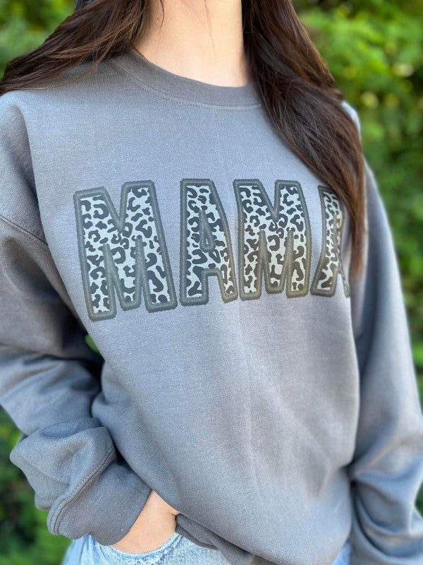 Faux Embroidery Leopard Mama Sweatshirt Bellaza Boutique