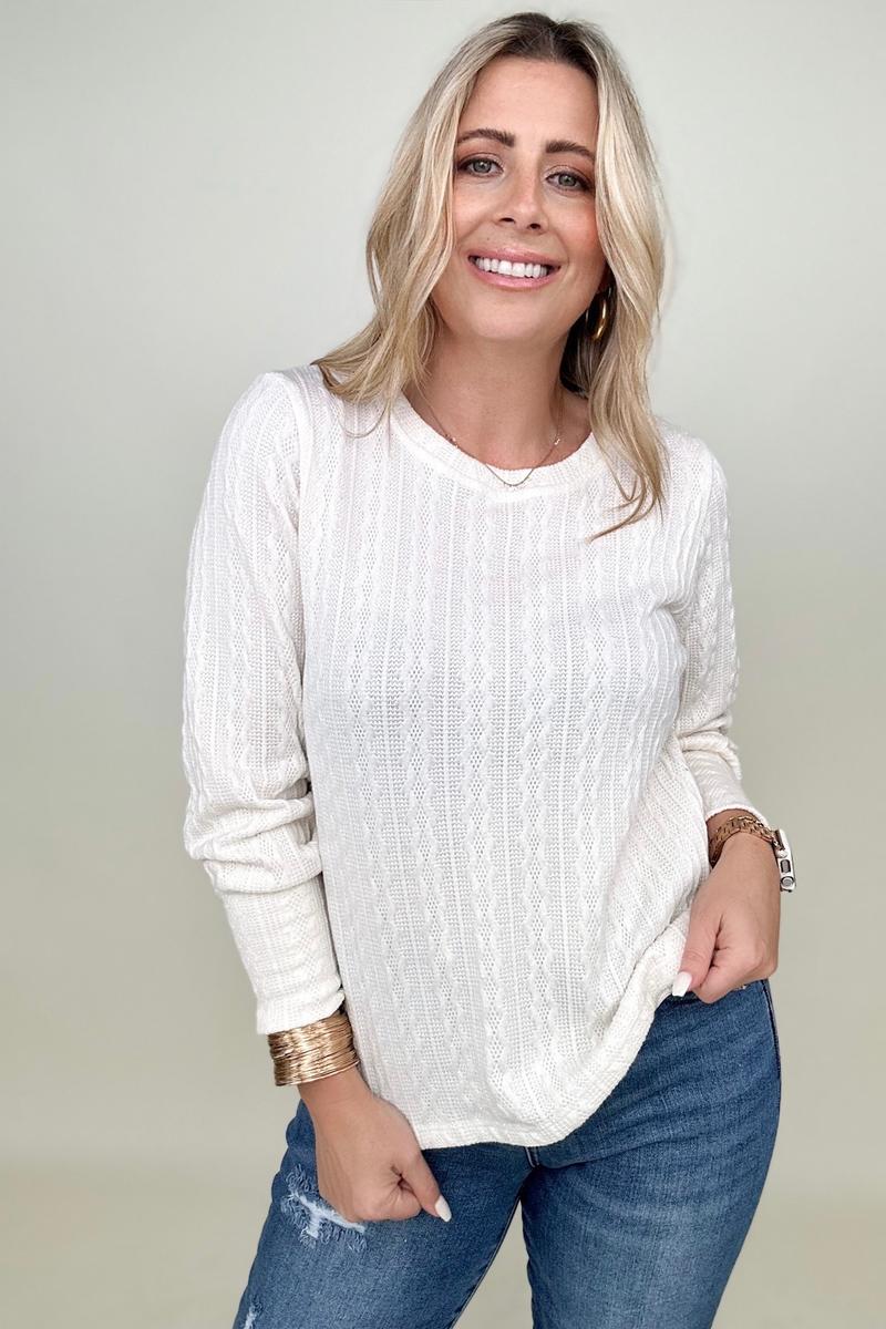 Hayden Long Sleeve Cable Knit Top Bellaza Boutique