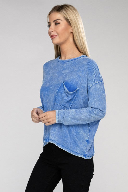 Washed Ribbed Dolman Sleeve Round Neck Top Bellaza Boutique