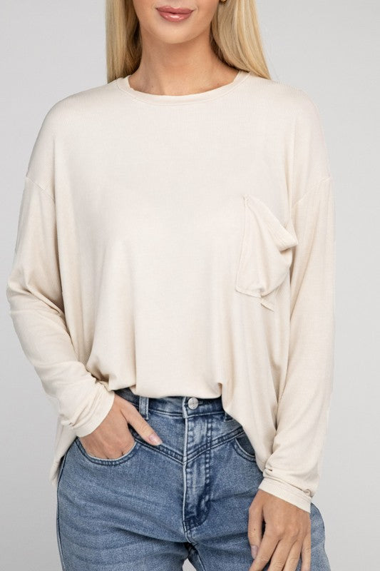 Washed Ribbed Dolman Sleeve Round Neck Top Bellaza Boutique